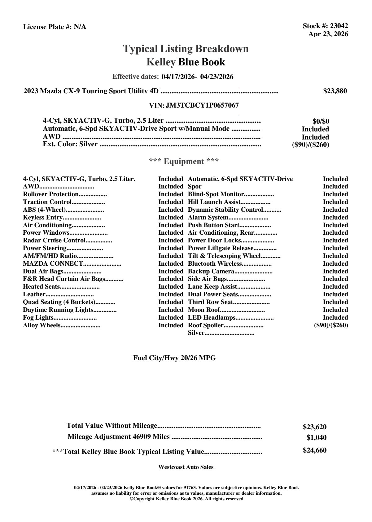 2023 MAZDA CX-9 Touring