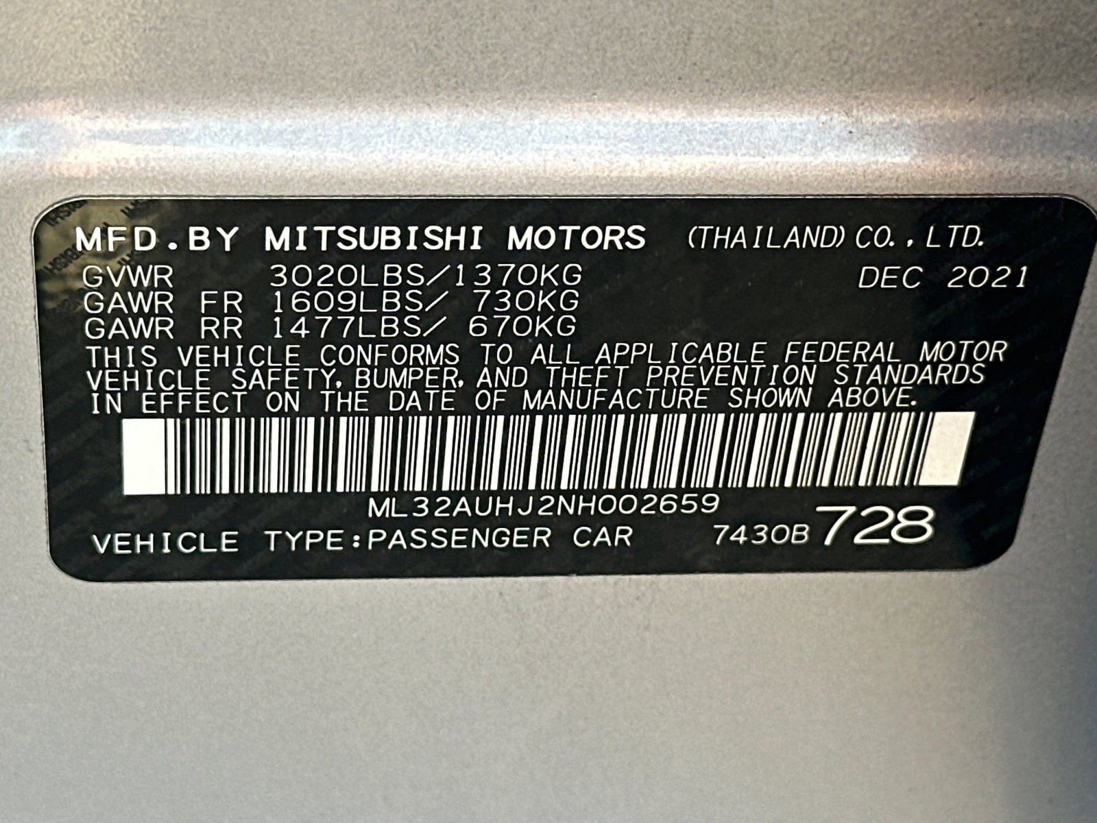 2022 Mitsubishi Mirage ES