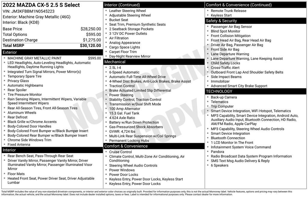 2022 MAZDA Cx-5 AWD 2.5 S w/ Select Package