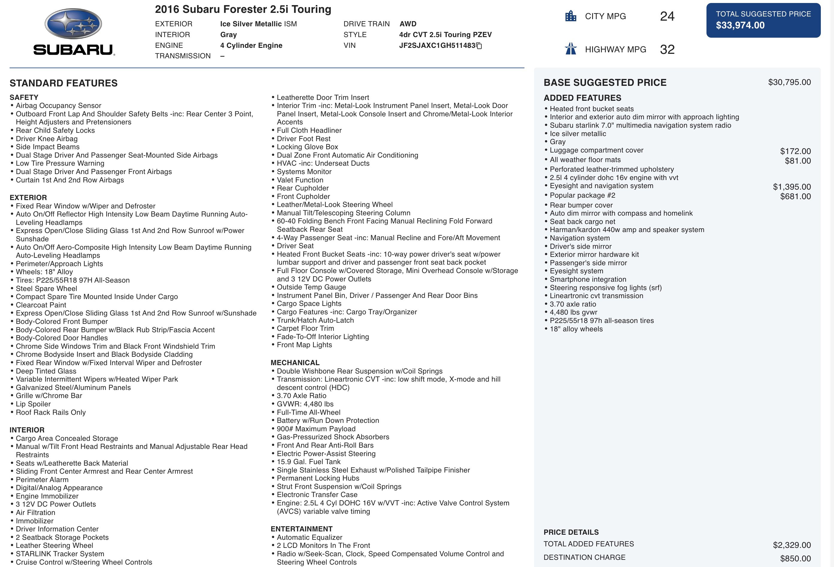 2016 Subaru Forester 2.5i Touring