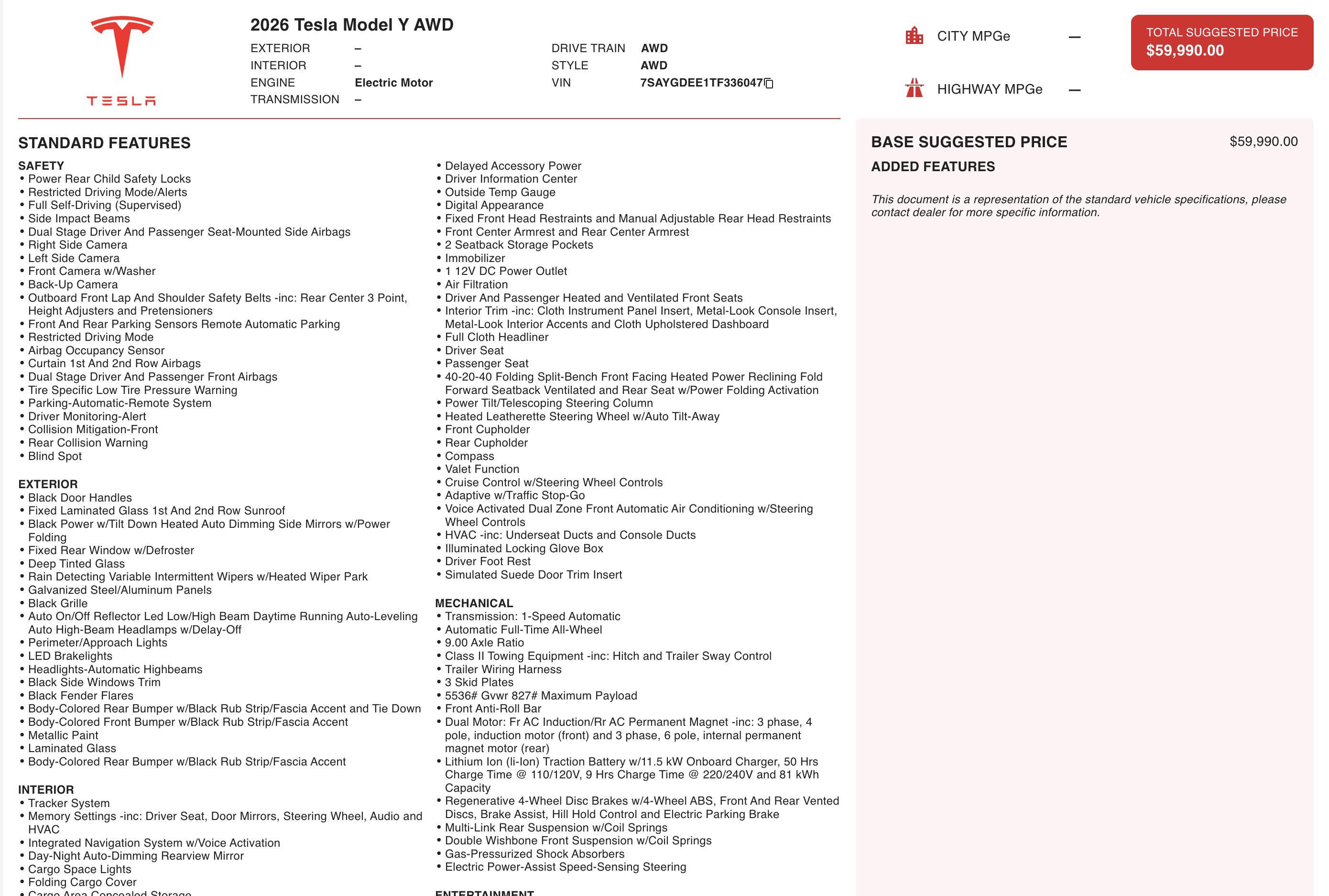 2026 Tesla Model Y AWD