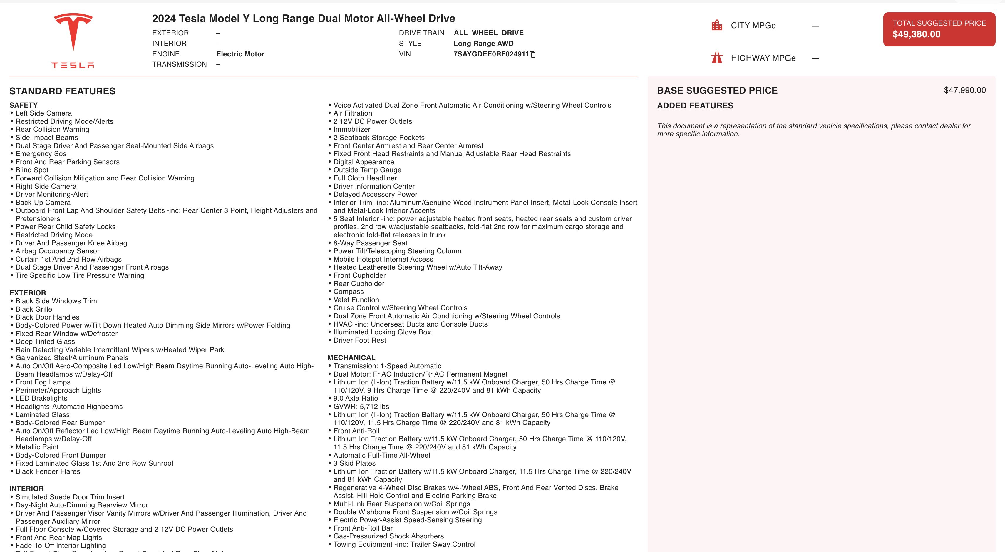 2024 Tesla Model Y Long Range