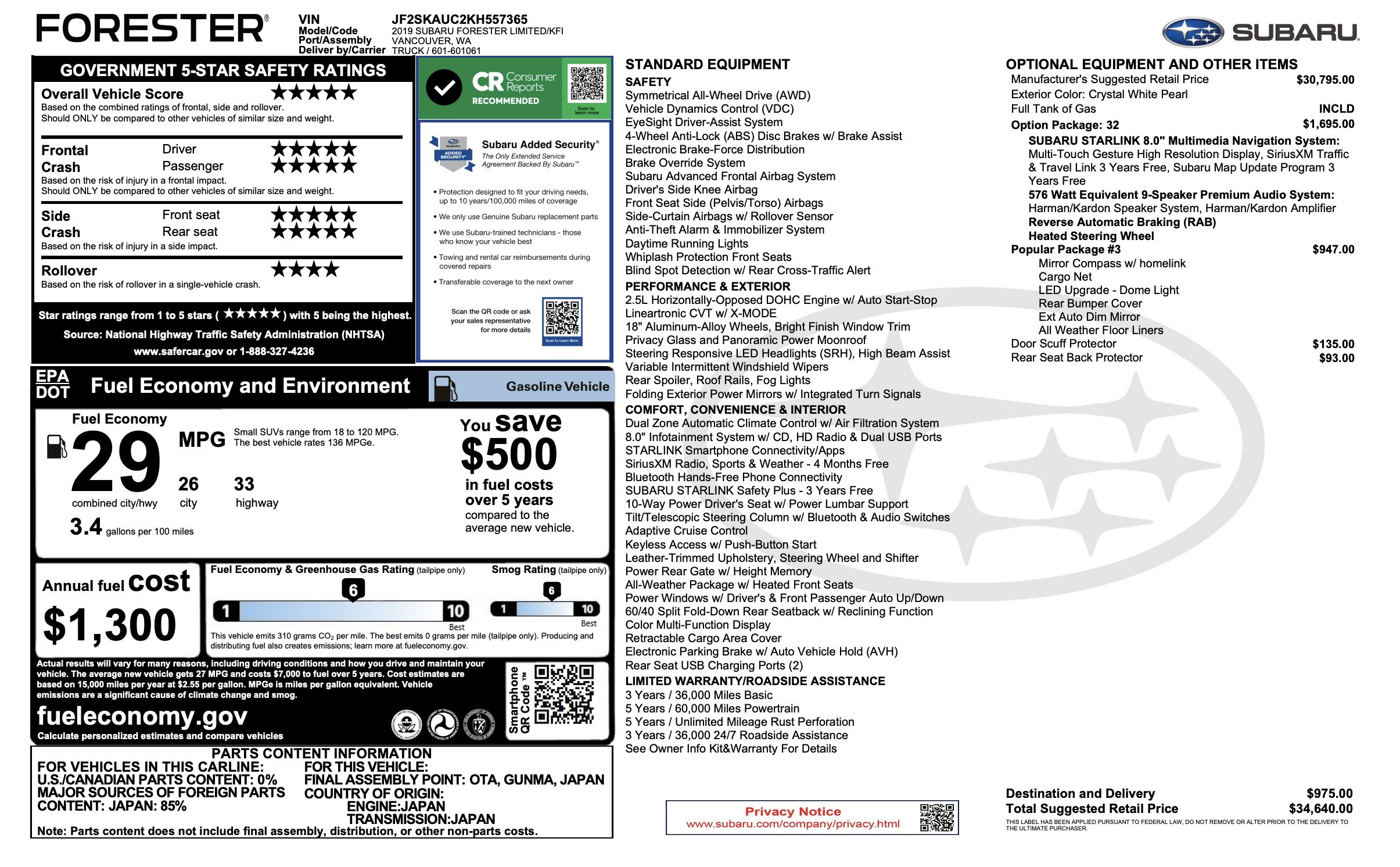2019 Subaru Forester Limited