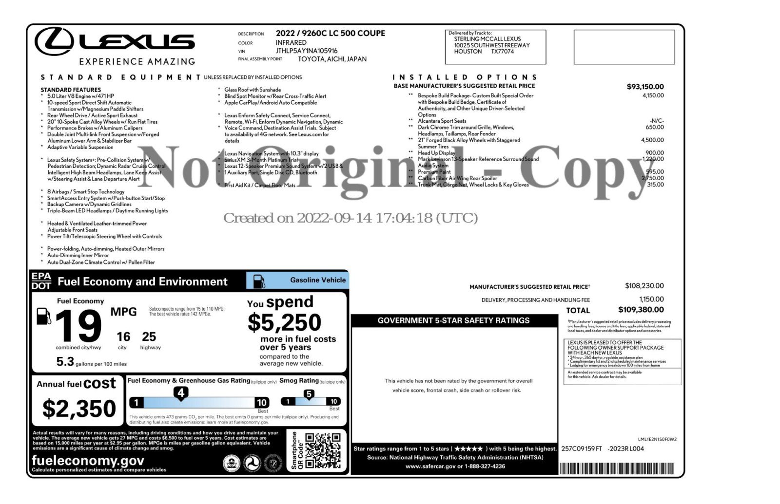 2022 Lexus LC 500 Coupe