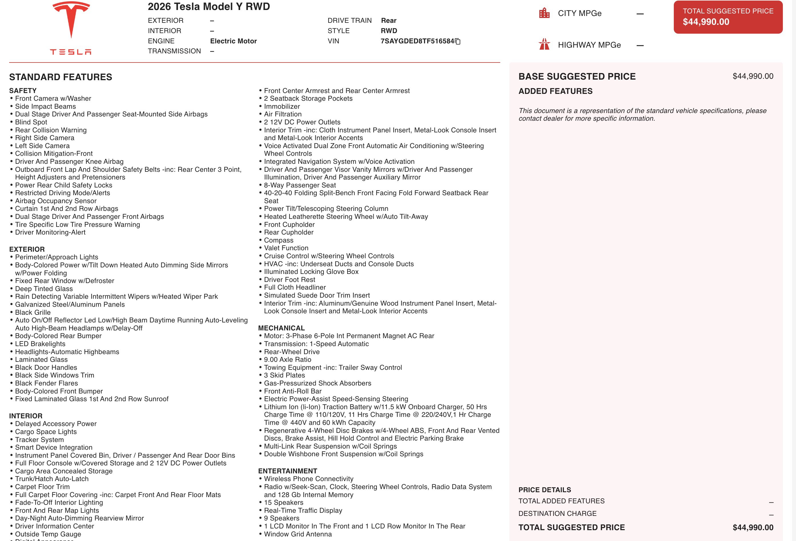 2026 Tesla Model Y 2WD