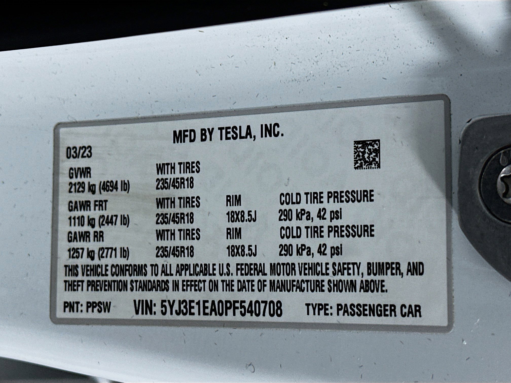 2023 Tesla Model 3 Standard Range