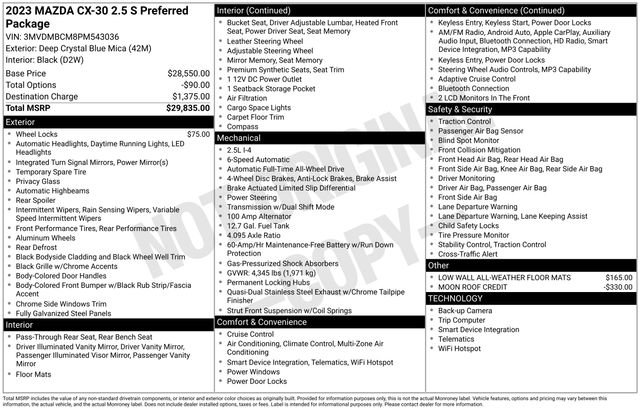 2023 MAZDA Cx-30 AWD 2.5 S w/ Preferred Package