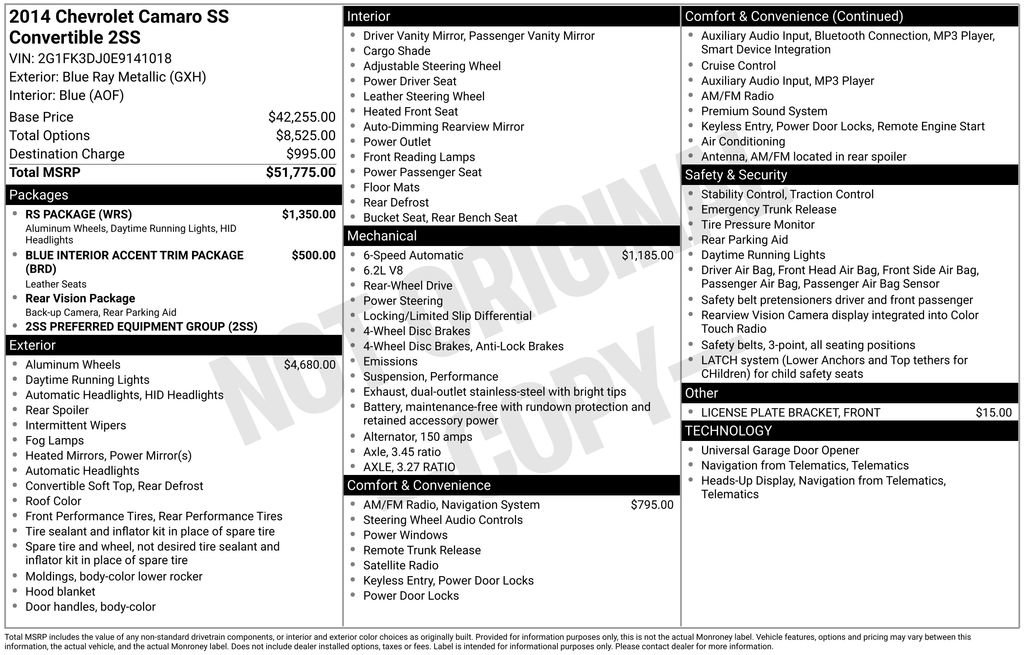 Used 2014 Chevrolet Camaro SS w/ RS Package