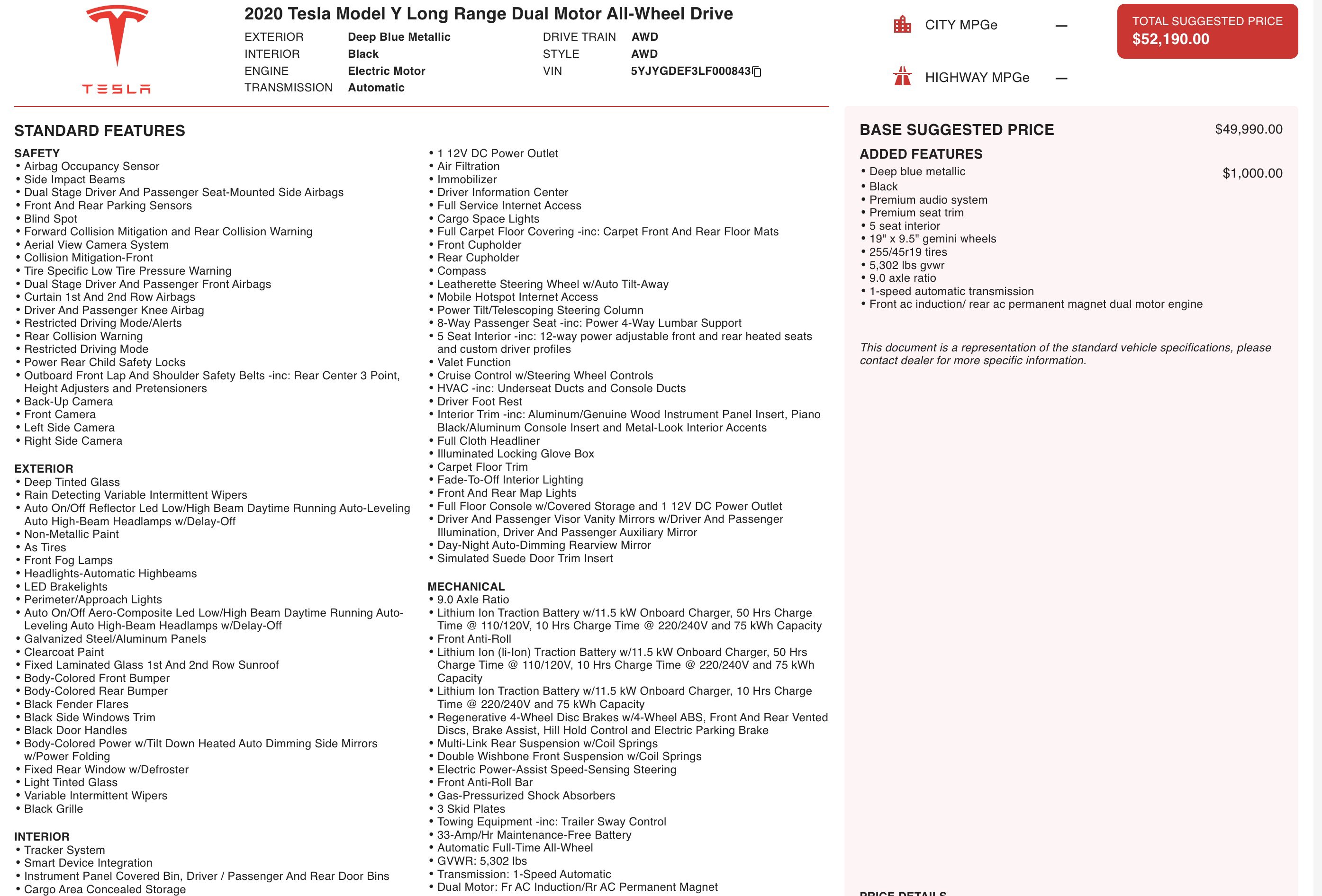 2020 Tesla Model Y Performance