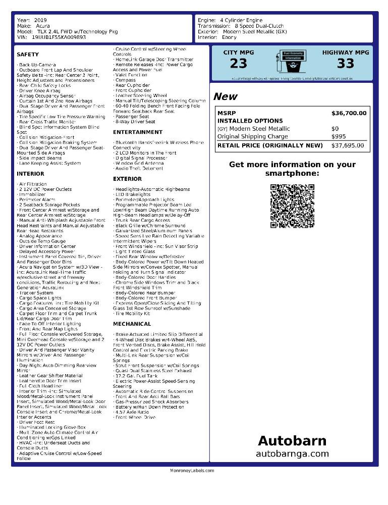 2019 Acura TLX w/ Technology Package