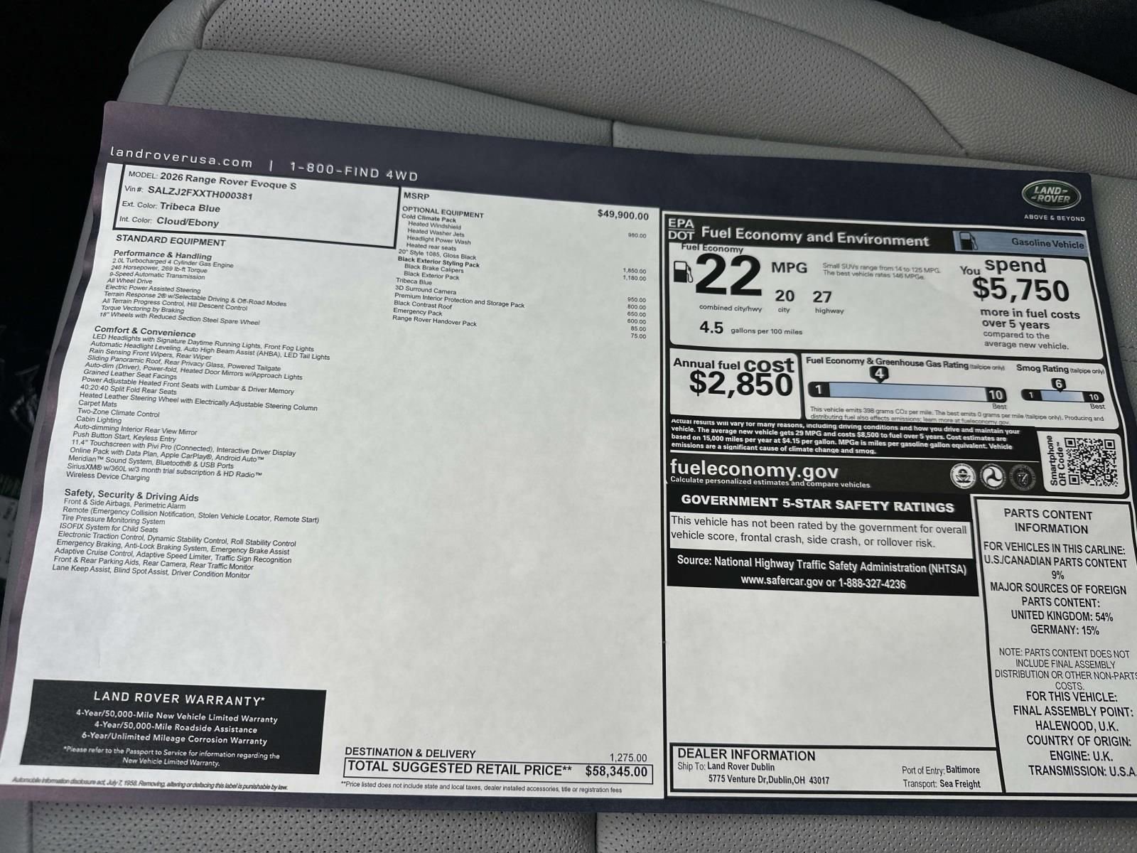 2026 Land Rover Range Rover Evoque S