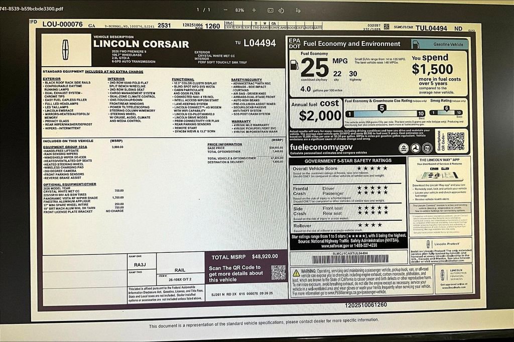 2026 Lincoln Corsair Premiere