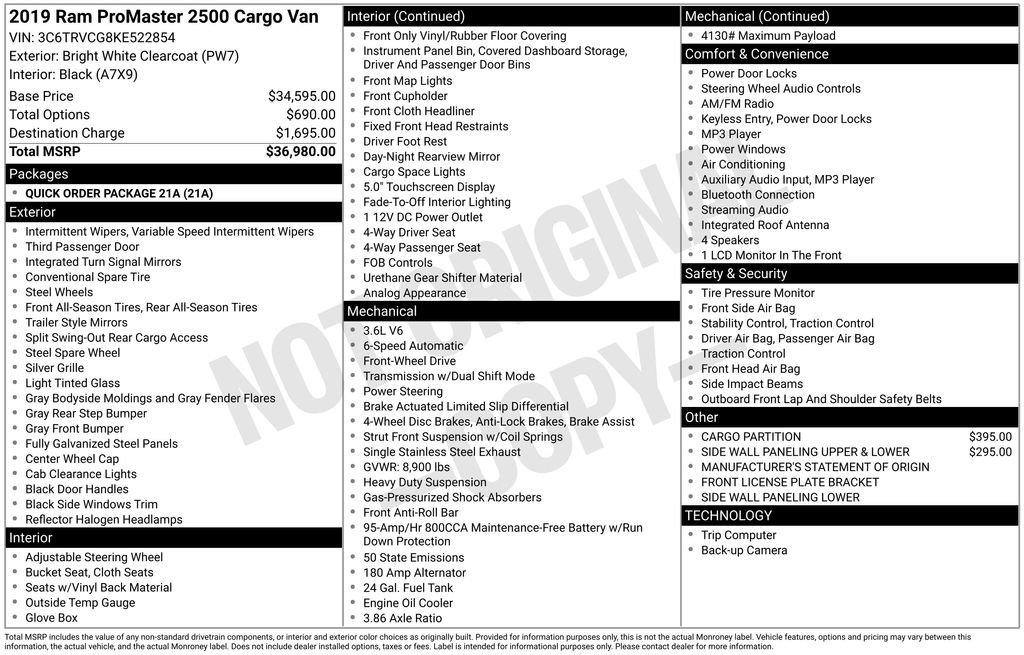 2019 RAM ProMaster 2500