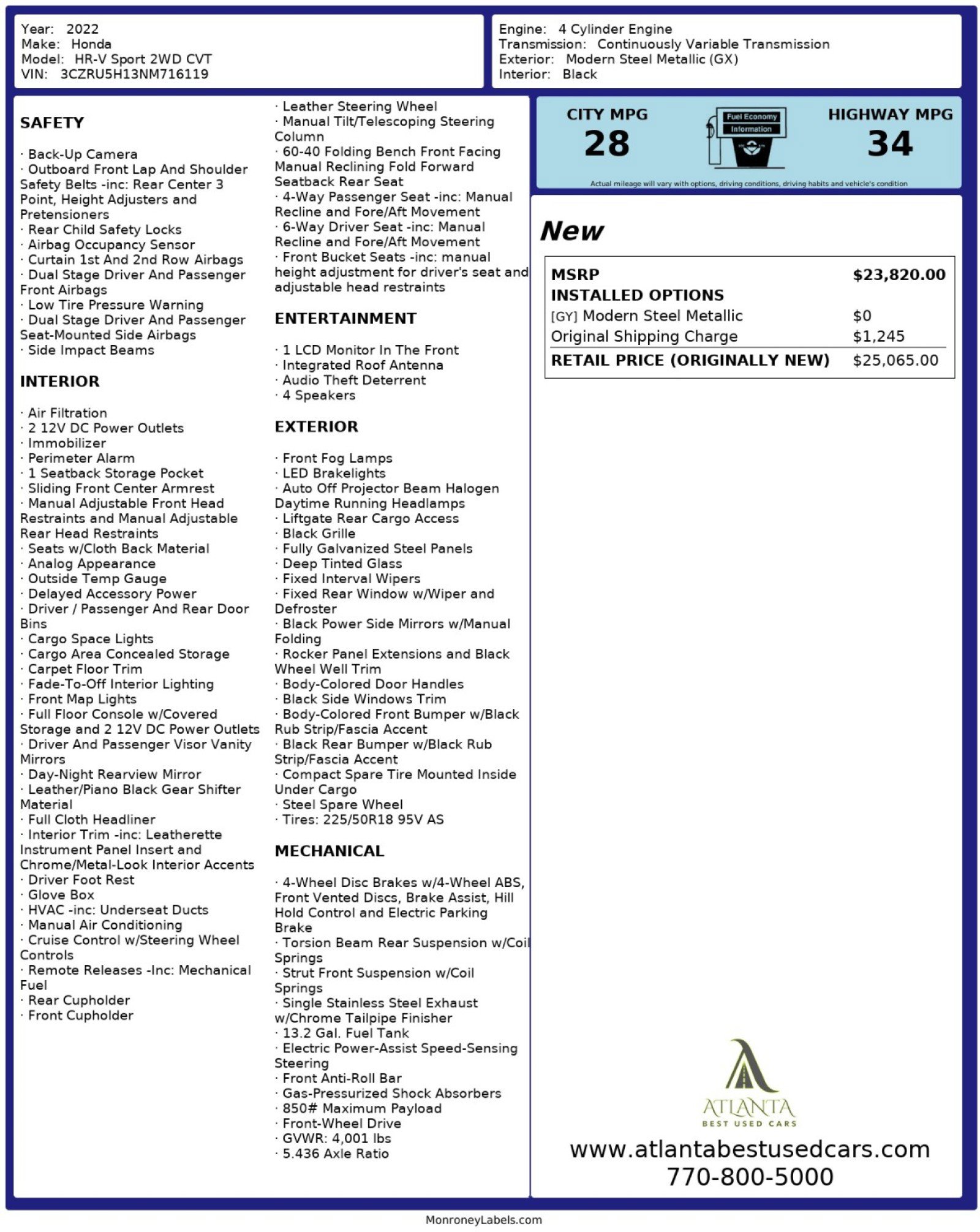 2022 Honda Hr-V Sport