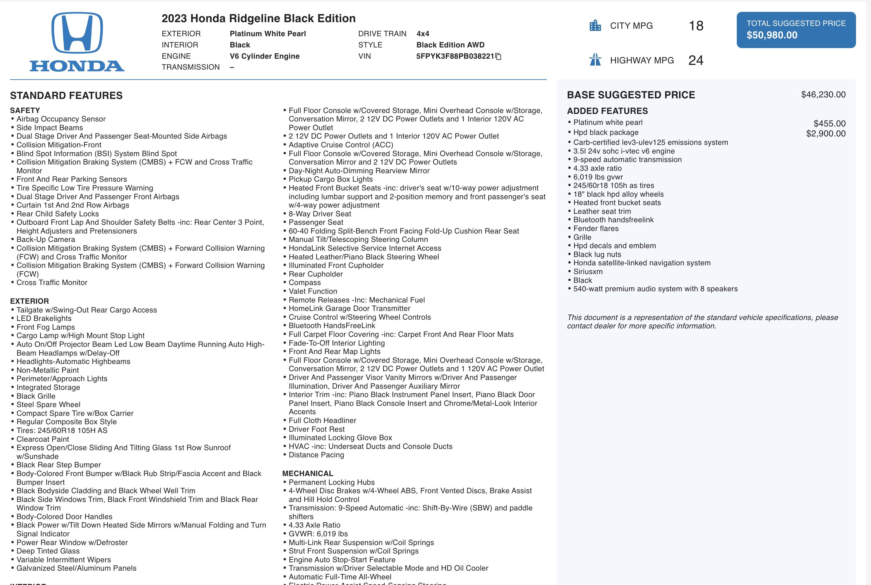 2023 Honda Ridgeline Black Edition