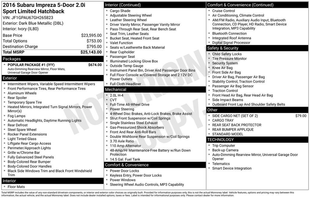 2016 Subaru Impreza 2.0i Sport Limited