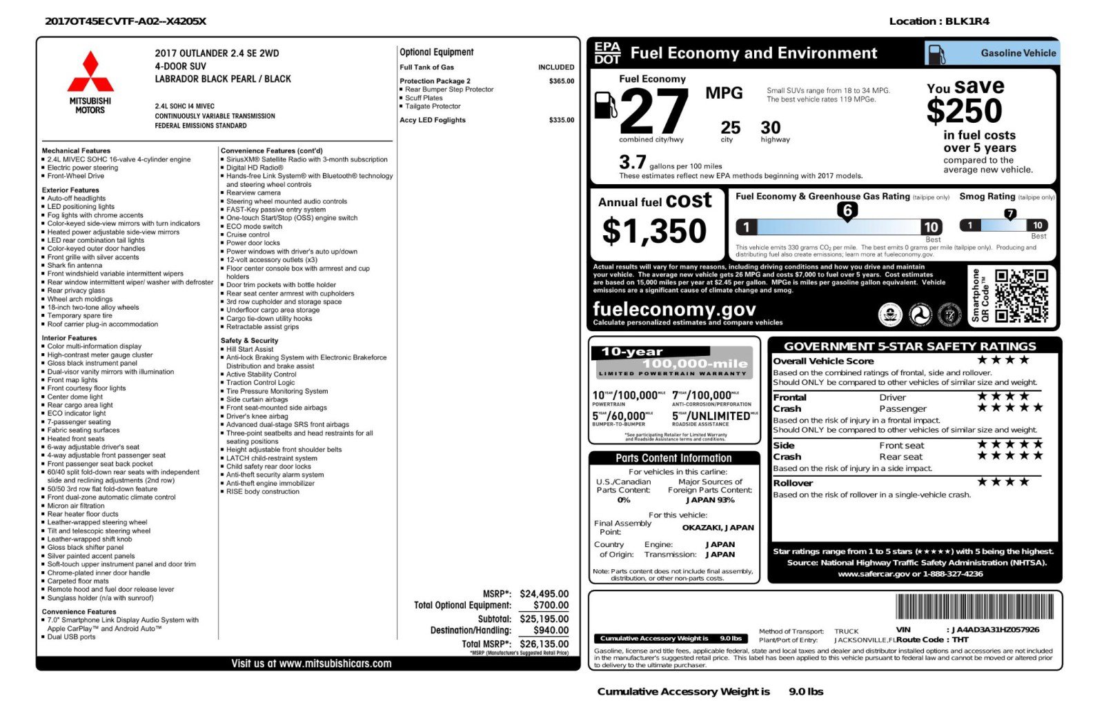2017 Mitsubishi Outlander SE