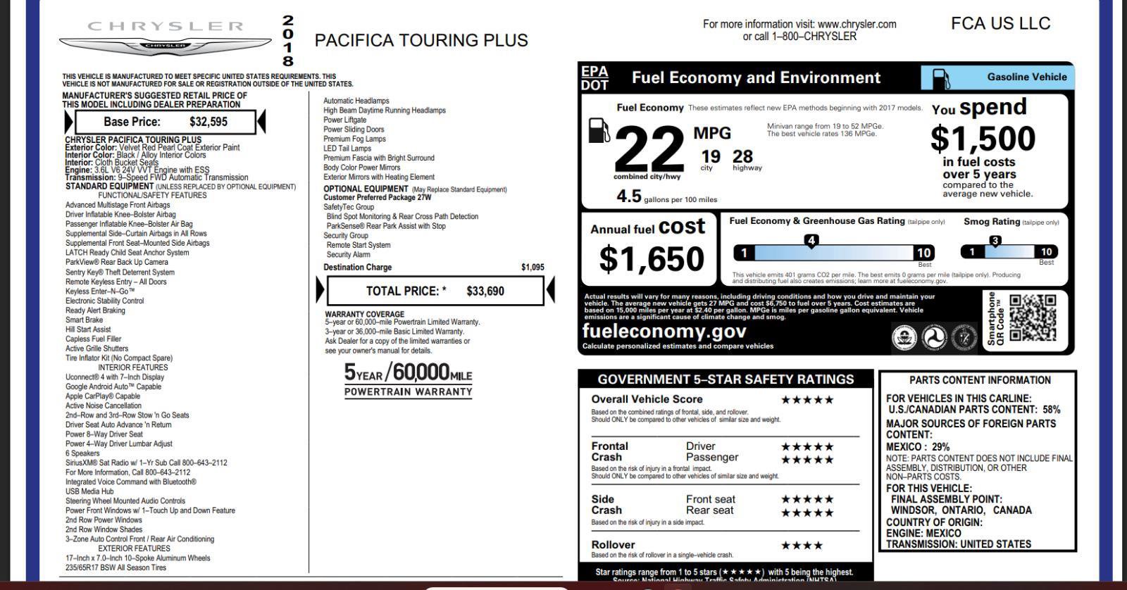 2018 Chrysler Pacifica Touring Plus