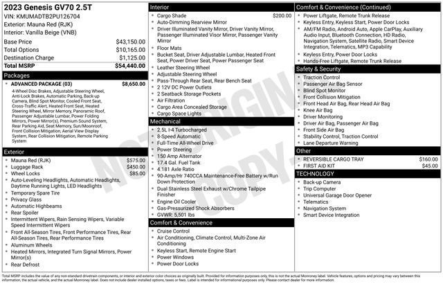 Certified 2023 Genesis GV70 2.5T w/ Advanced Package