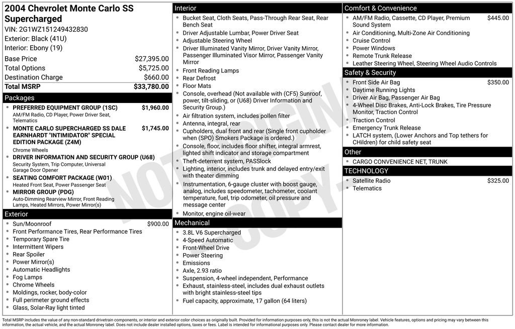 Used 2004 Chevrolet Monte Carlo SS w/ Preferred Equipment Group