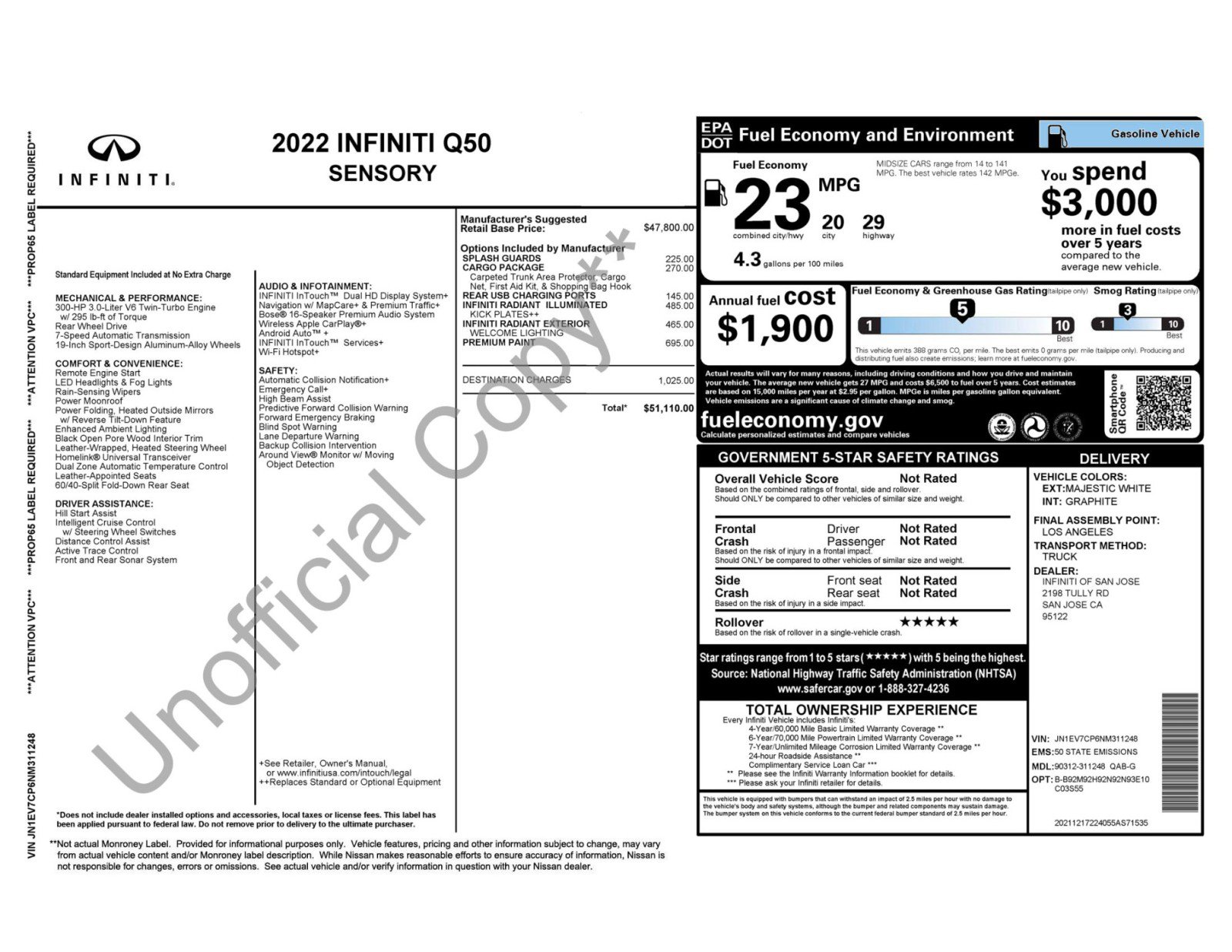 2022 INFINITI Q50 Sensory