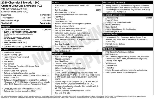 Used 2020 Chevrolet Silverado 1500 Custom w/ Custom Value Package