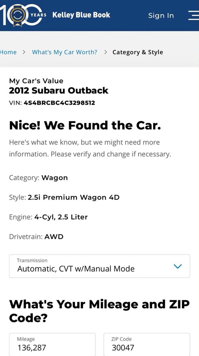 2012 Subaru Outback 2.5i Premium