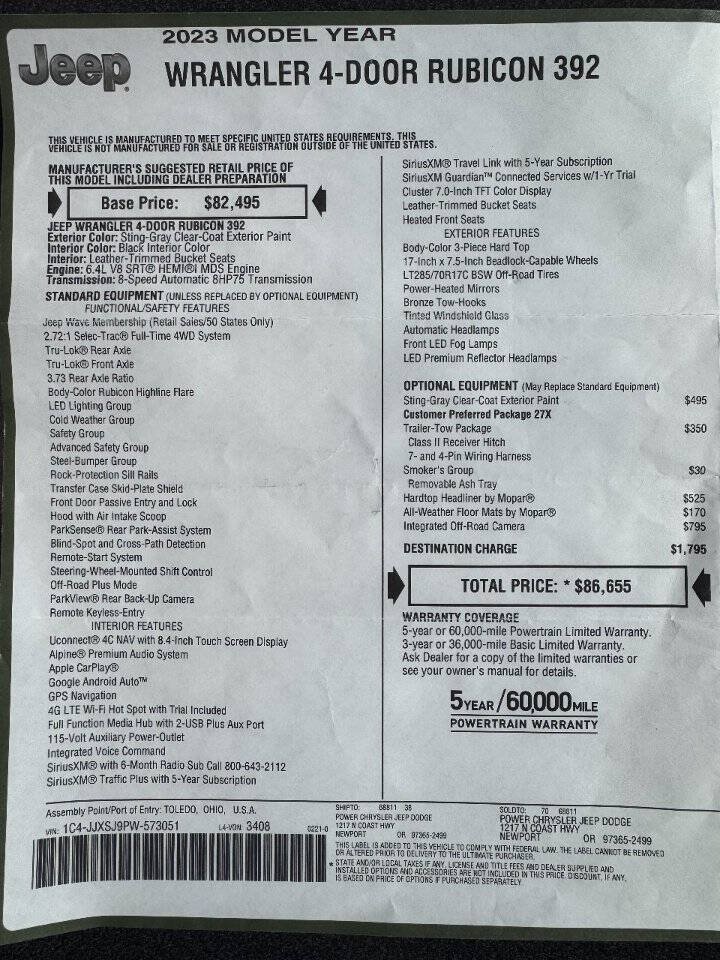 Used 2023 Jeep Wrangler Unlimited Rubicon 392 w/ Trailer Tow Package