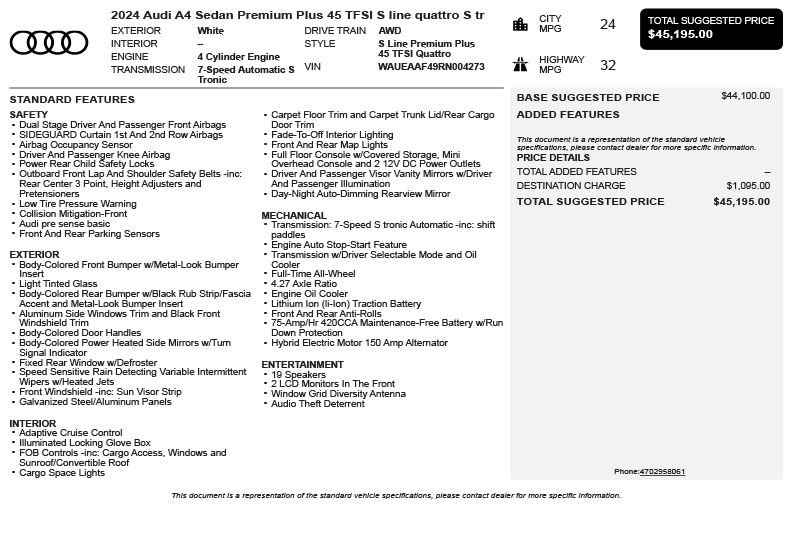 2024 Audi A4 2.0T Premium Plus