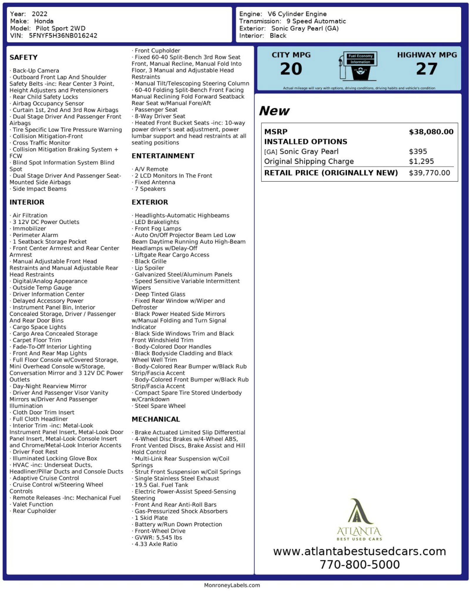 2022 Honda Pilot Sport