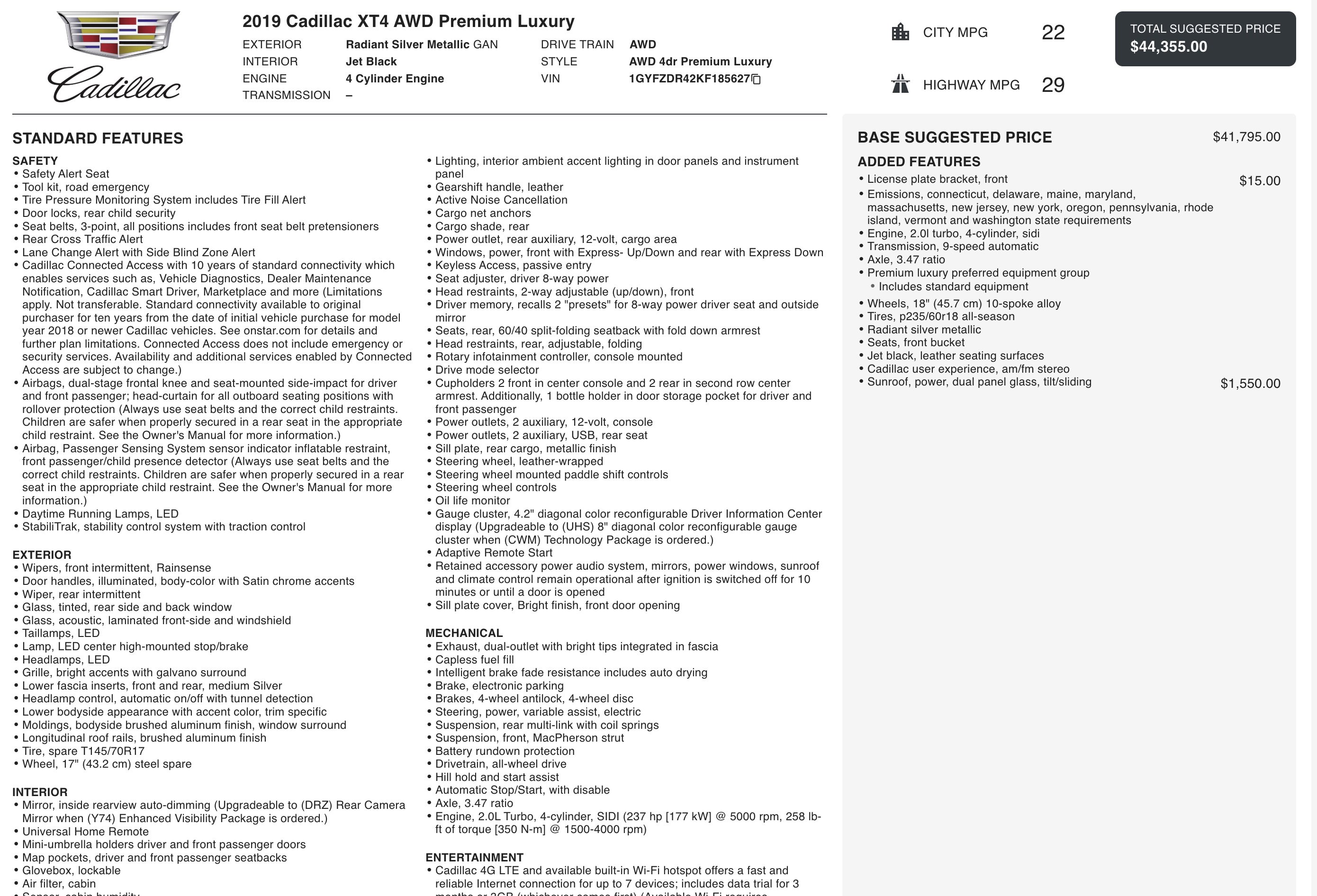 2019 Cadillac XT4 Premium Luxury