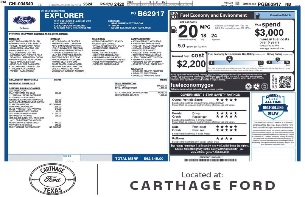 Used 2023 Ford Explorer Platinum w/ Technology Package