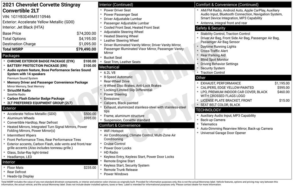 2021 Chevrolet Corvette Stingray Preferred Conv