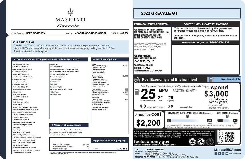 Certified 2023 Maserati Grecale GT