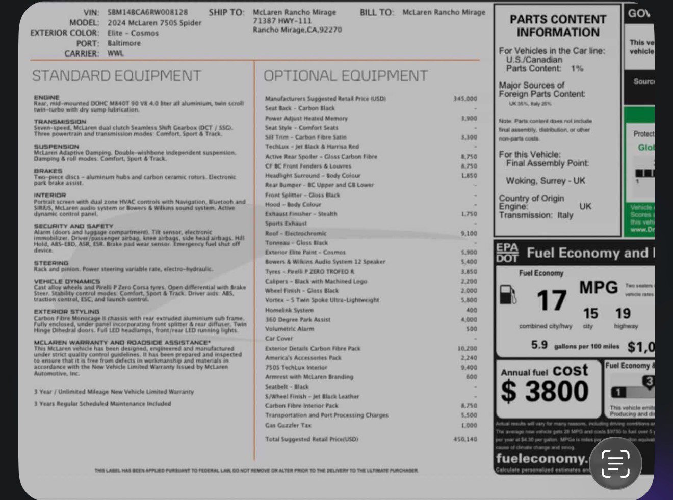 Used 2024 McLaren 750S Spider photo 61