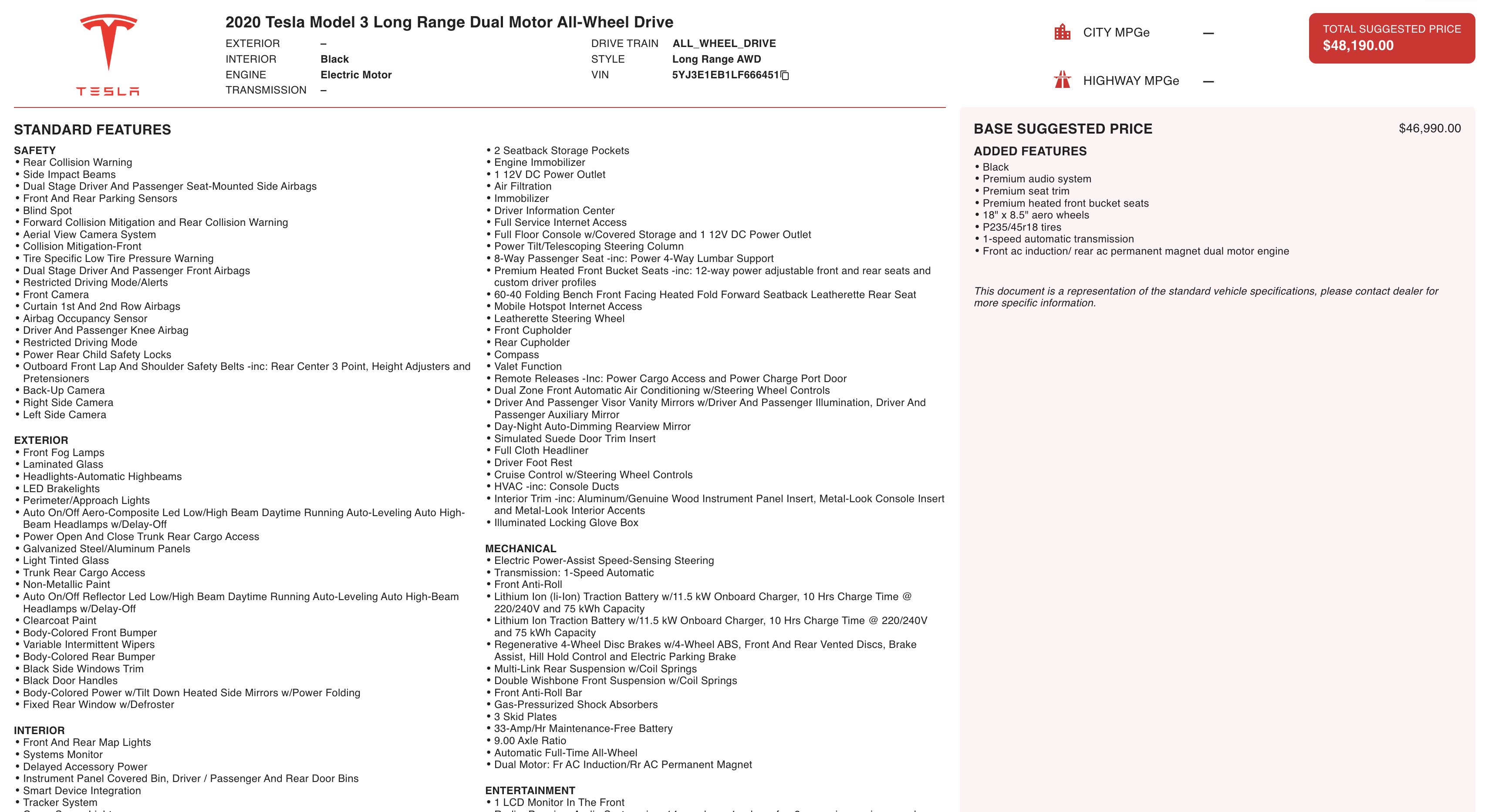 2020 Tesla Model 3 Long Range