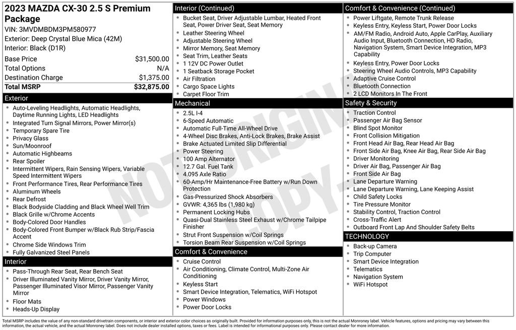 2023 MAZDA Cx-30 AWD 2.5 S w/ Premium Package