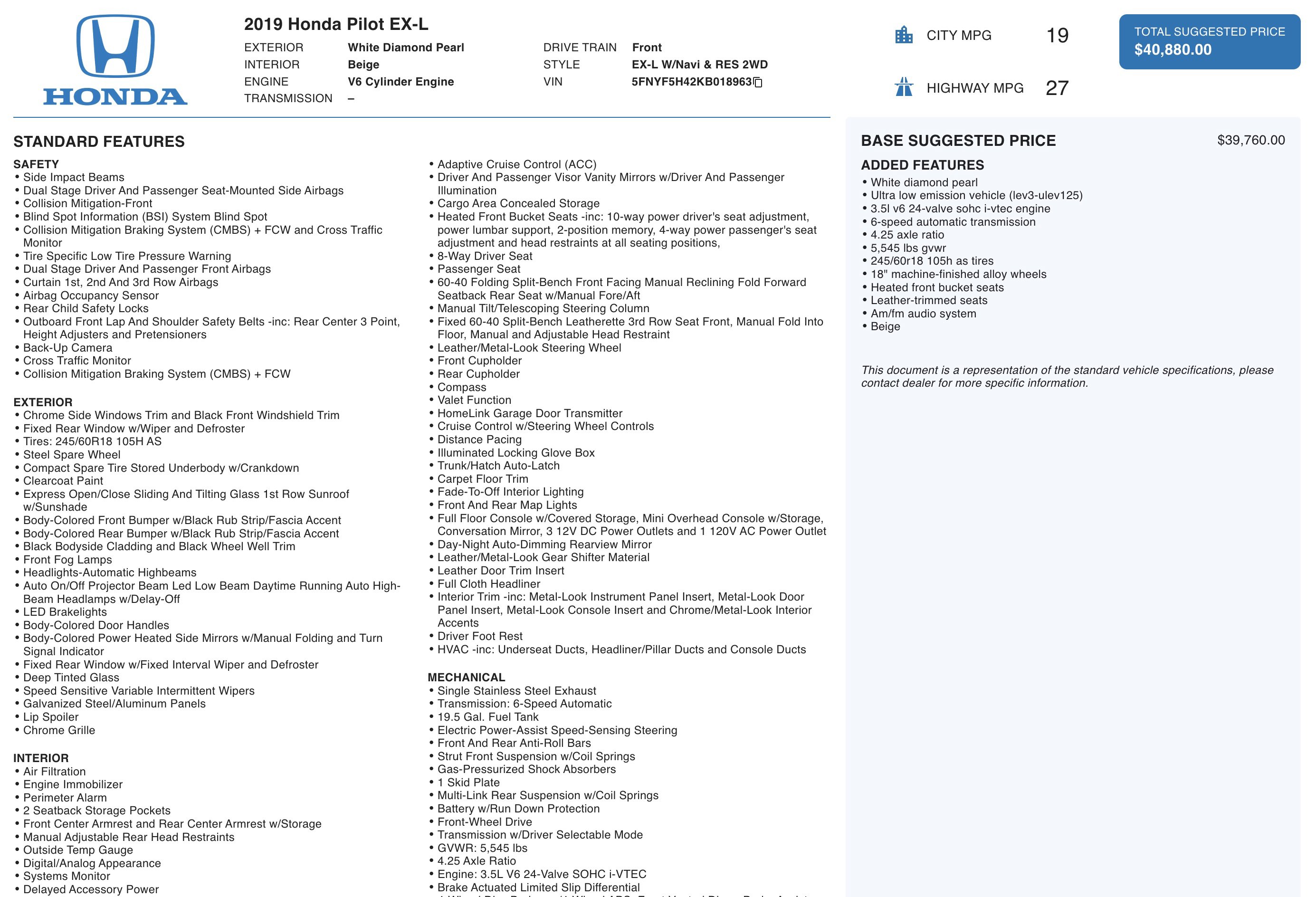 2019 Honda Pilot EX-L