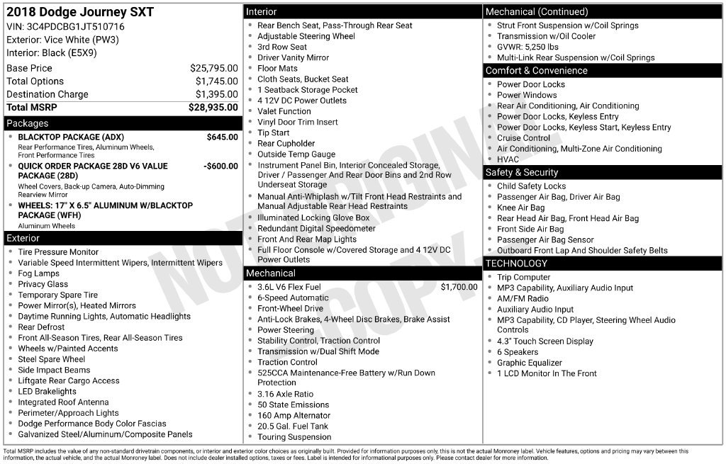 Used 2018 Dodge Journey SXT w/ Blacktop Package