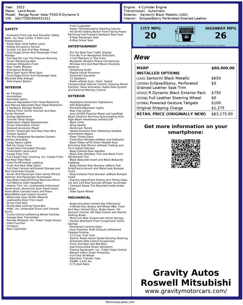 2022 Land Rover Range Rover Velar R-Dynamic S
