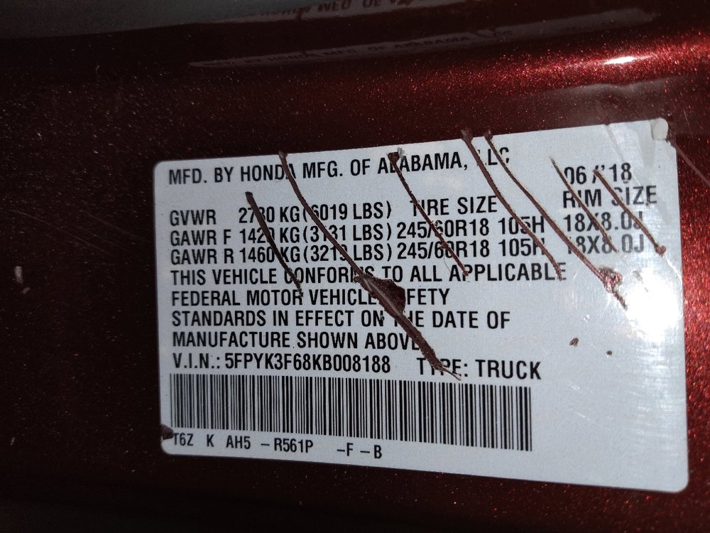 2019 Honda Ridgeline RTL-T