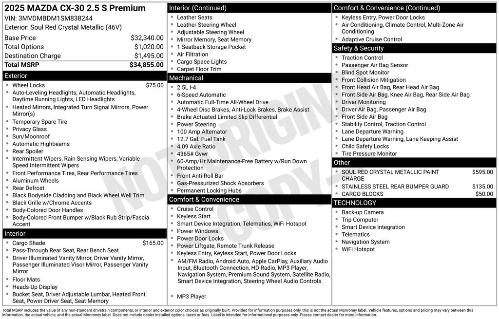 2025 MAZDA Cx-30 AWD 2.5 S w/ Premium Package