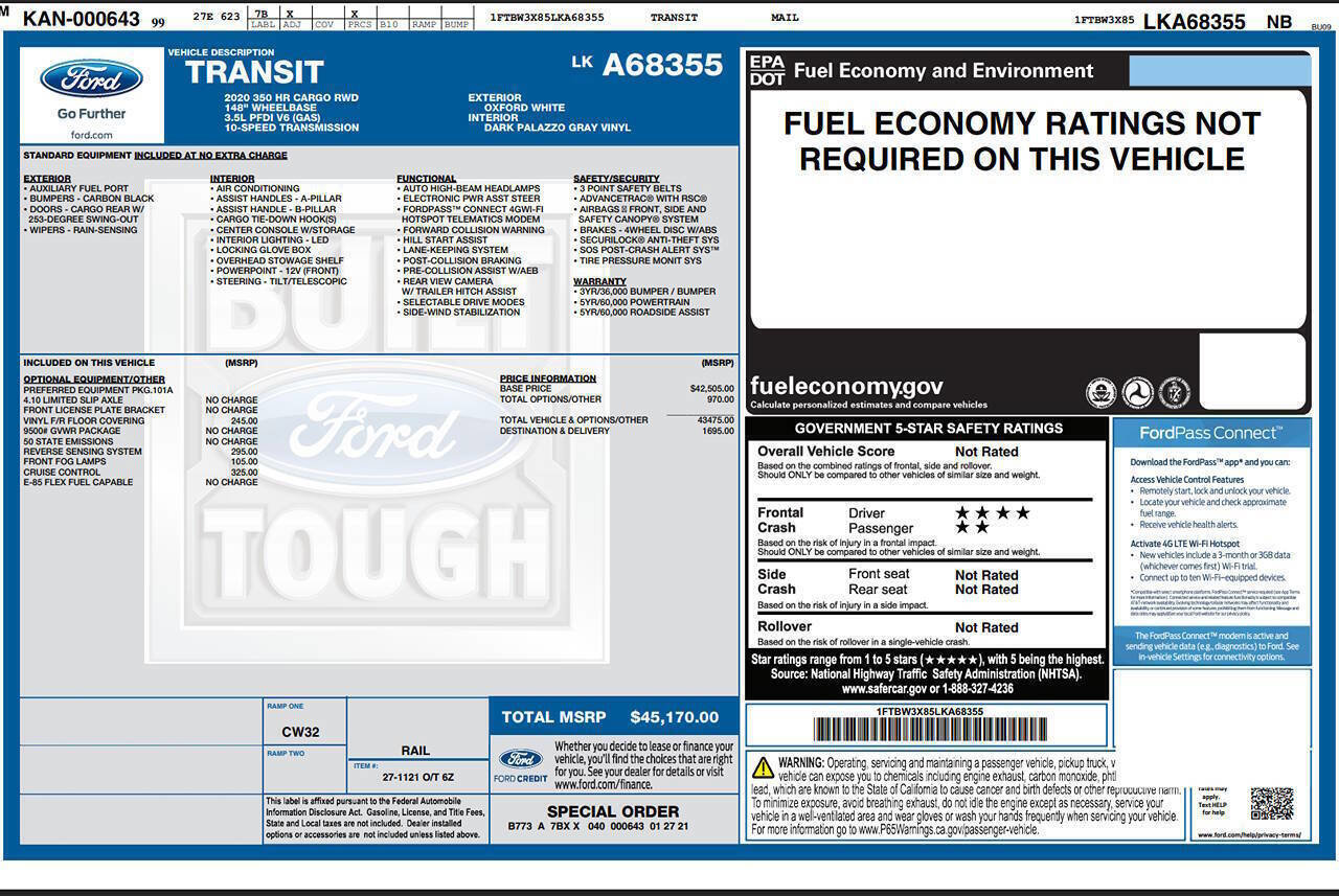 2020 Ford Transit 350 148" High Roof Extended