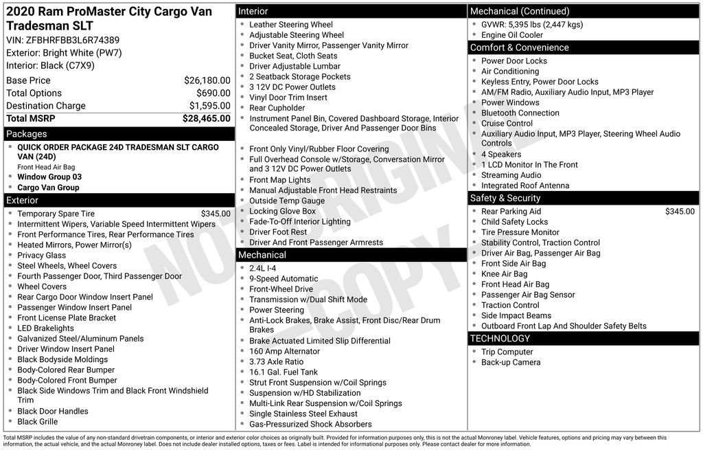 2020 RAM ProMaster City Tradesman SLT