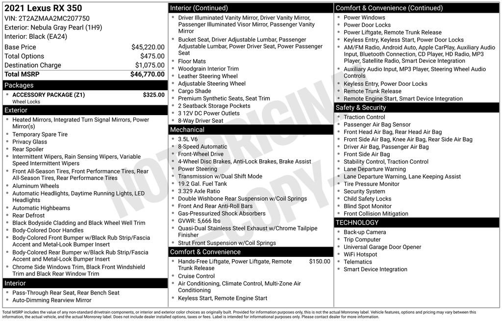 2021 Lexus RX 350 FWD