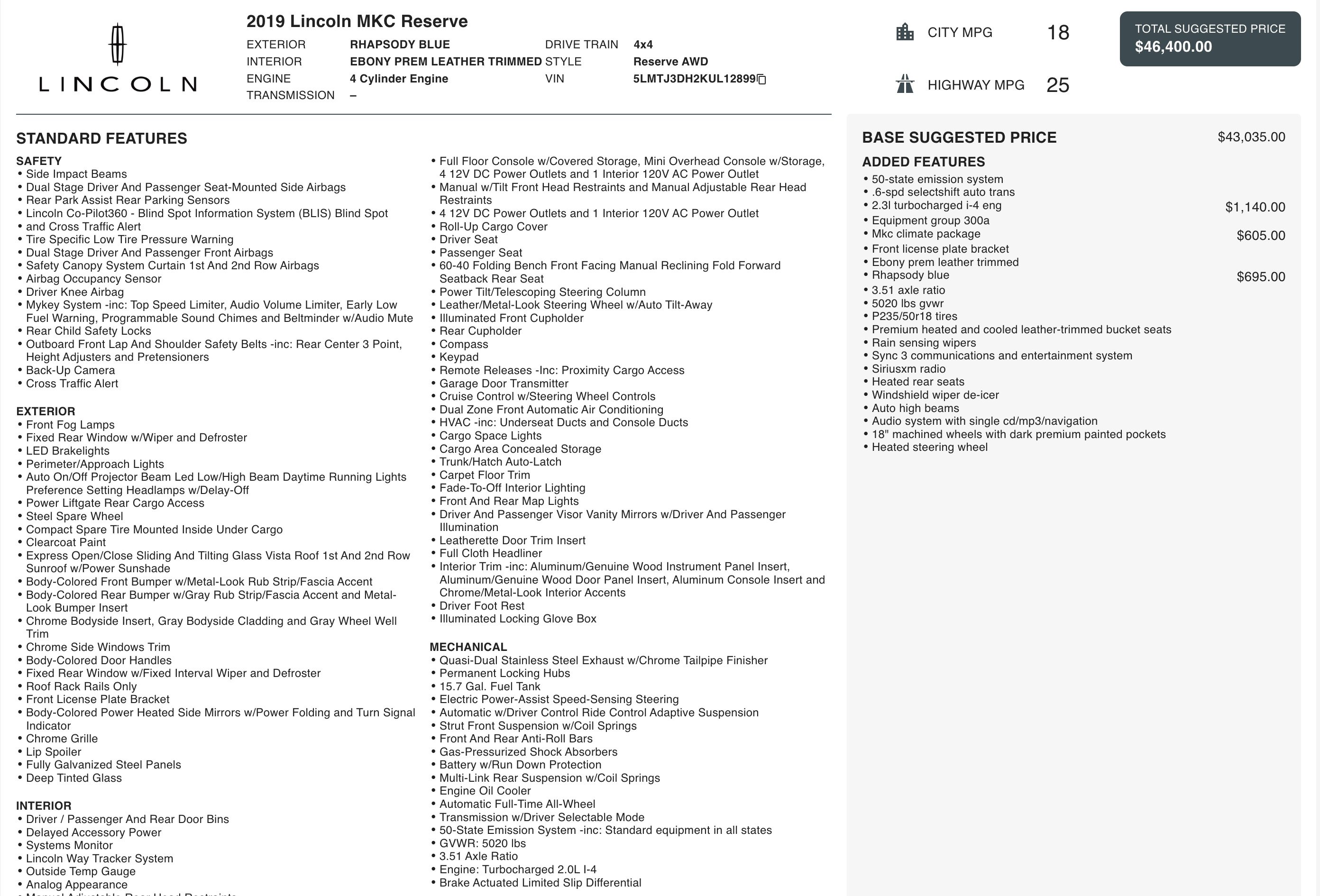 2019 Lincoln MKC Reserve