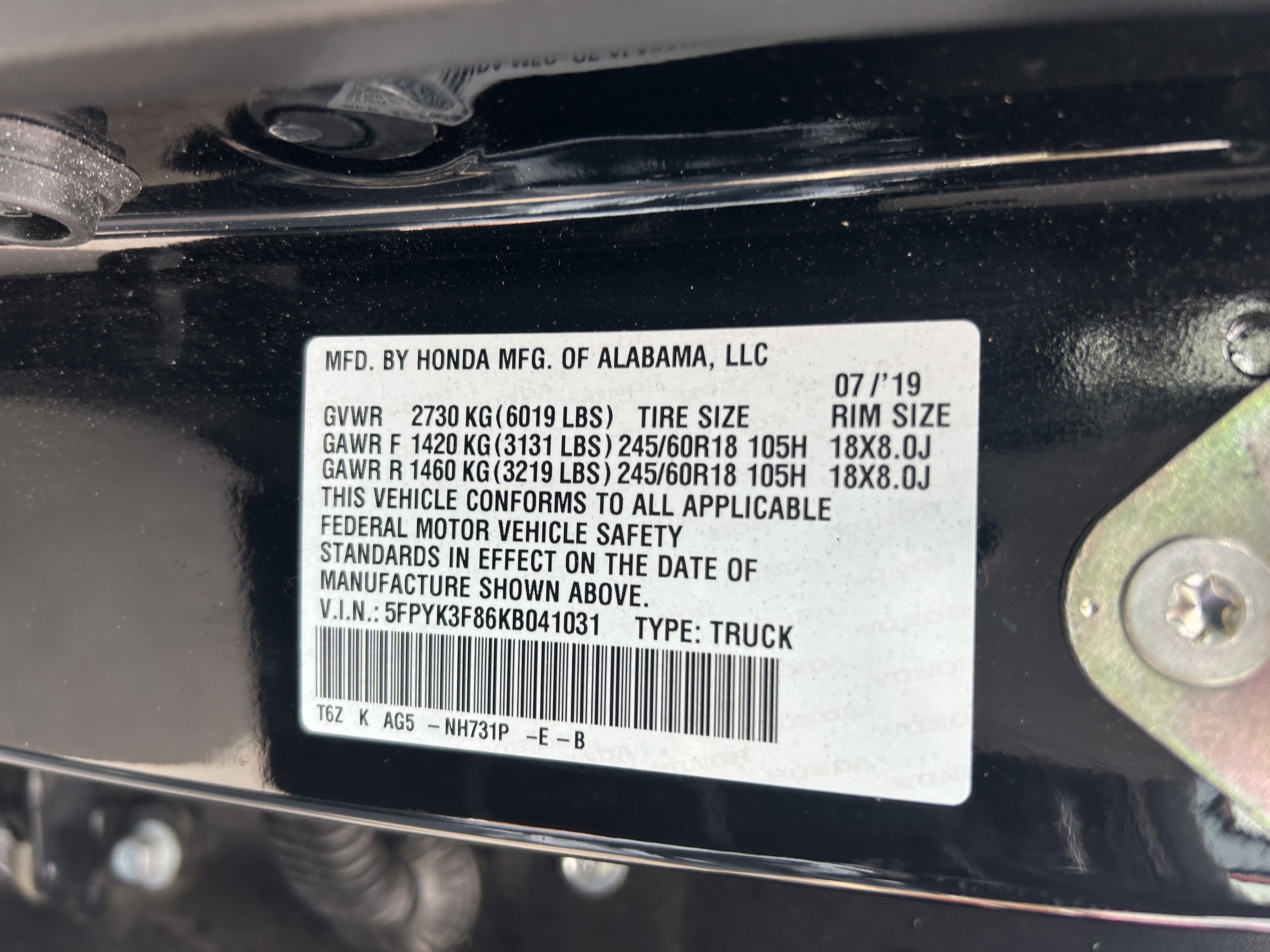 2019 Honda Ridgeline Black Edition