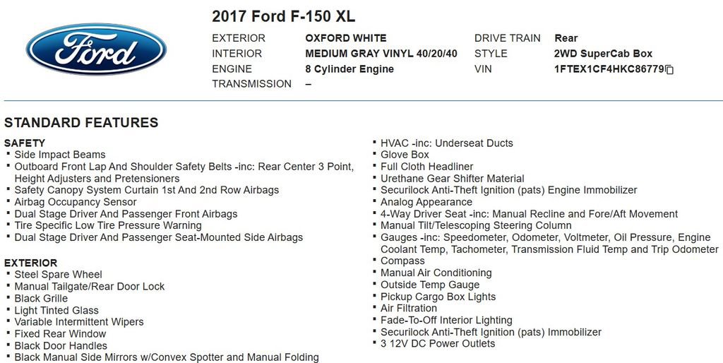 2017 Ford F150 XL