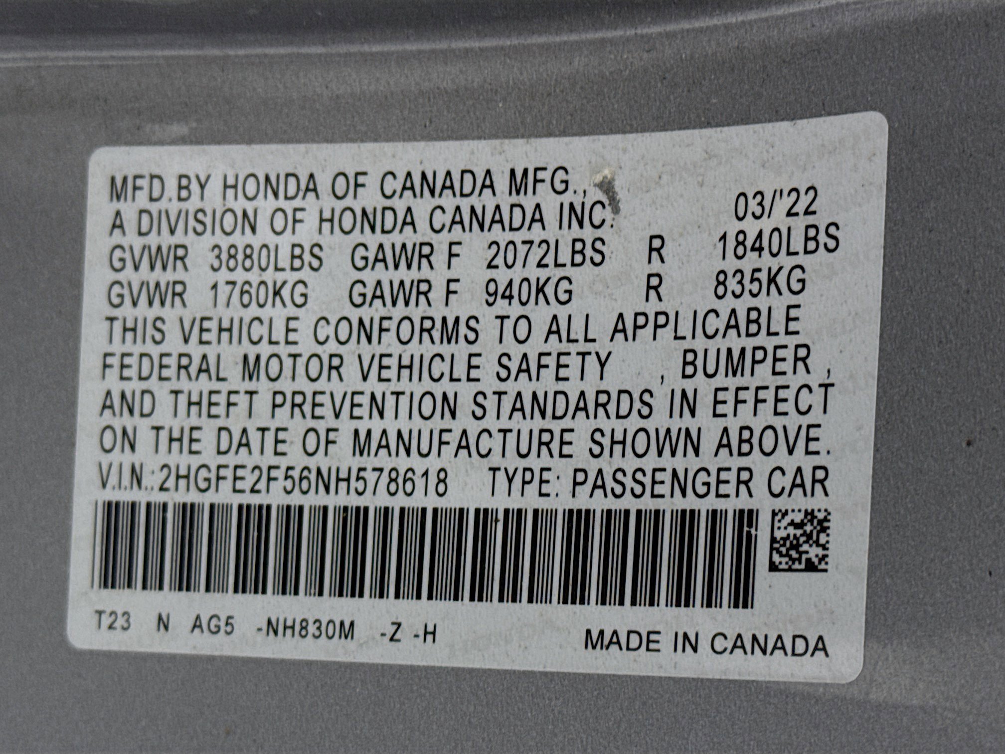 2022 Honda Civic Sport