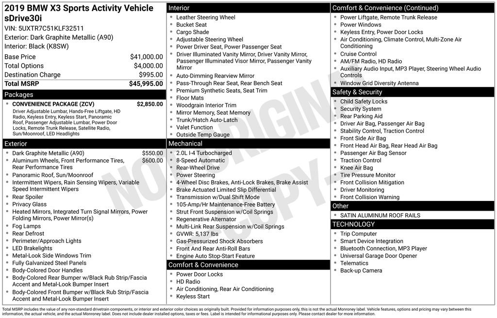 2019 BMW X3 sDrive30i